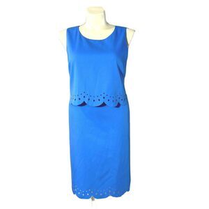 Ann Taylor LOFT 18 Dress Sky Blue Scallop Laser Cut Attached Layer Washable XL